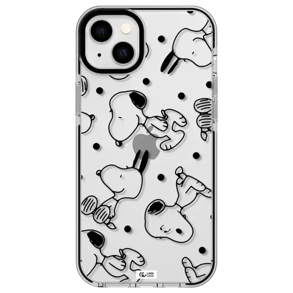 a pattern of cartoon characters Apple iPhone 14 plus impact black border Case