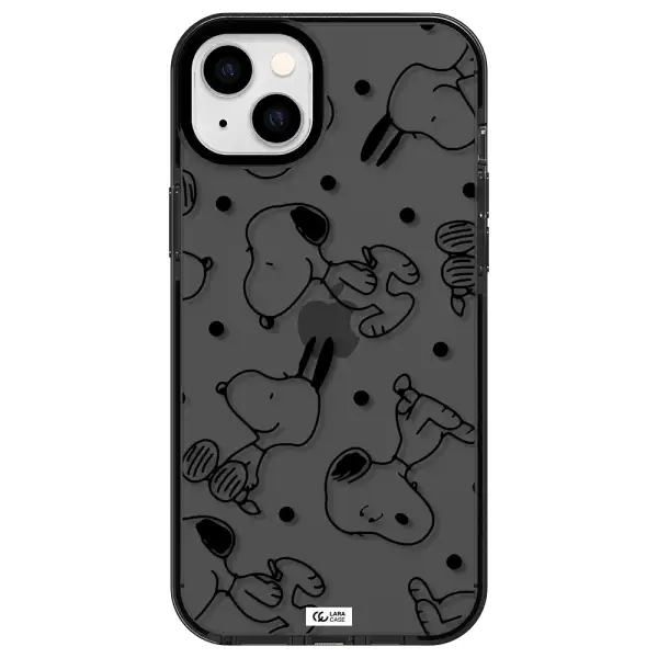 a pattern of cartoon characters Apple iPhone 14 plus impact Smoke Black Case