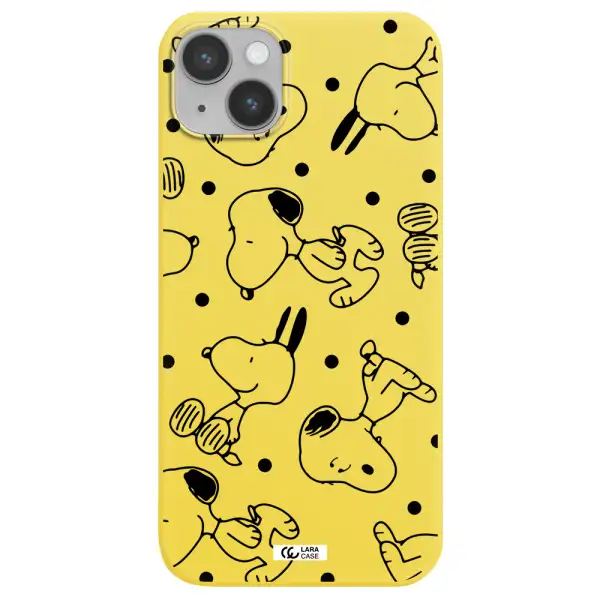 a pattern of cartoon characters Apple iPhone 14 plus Silicone canary yellow Case