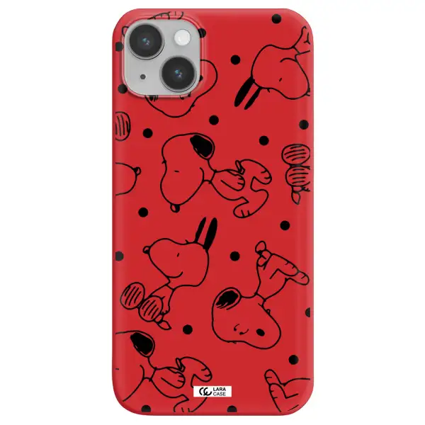 a pattern of cartoon characters Apple iPhone 14 plus Silicone Imperial Red Case