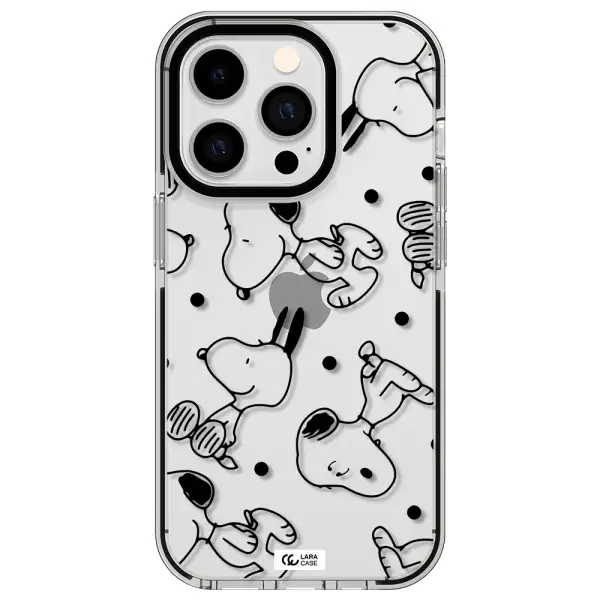 a pattern of cartoon characters Apple iPhone 14 pro impact black border Case