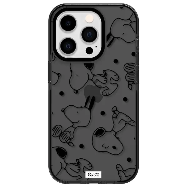 a pattern of cartoon characters Apple iPhone 14 pro impact Smoke Black Case