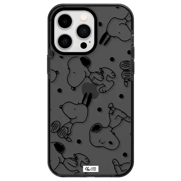 a pattern of cartoon characters Apple iPhone 15 Pro Max impact Smoke Black Case