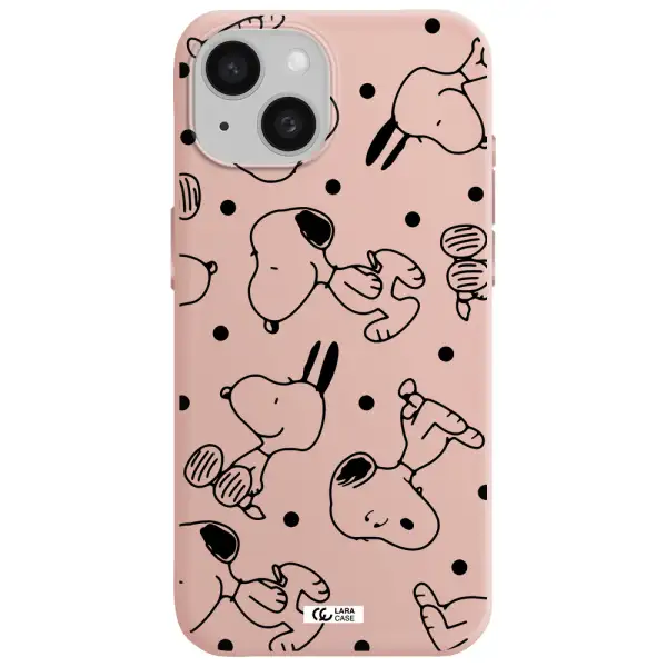 A Pattern Of Cartoon Characters Apple Iphone 15 Silicone Pastel Pink Case