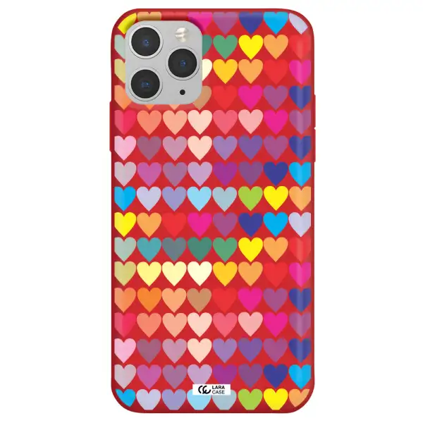 a colorful heart pattern Apple iPhone 11 pro max Silicone Imperial Red Case