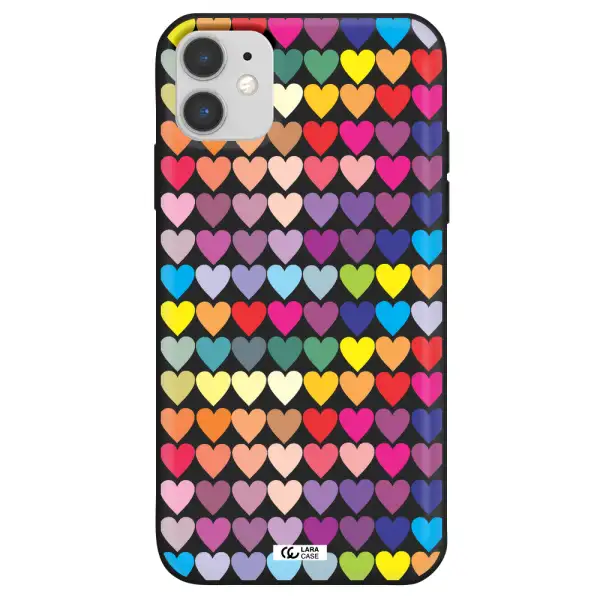 a colorful heart pattern Apple iPhone 11 Silicone black Case