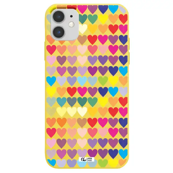 a colorful heart pattern Apple iPhone 11 Silicone canary yellow Case
