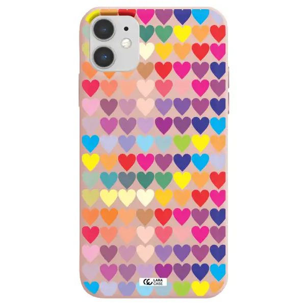 a colorful heart pattern Apple iPhone 11 Silicone pastel pink Case