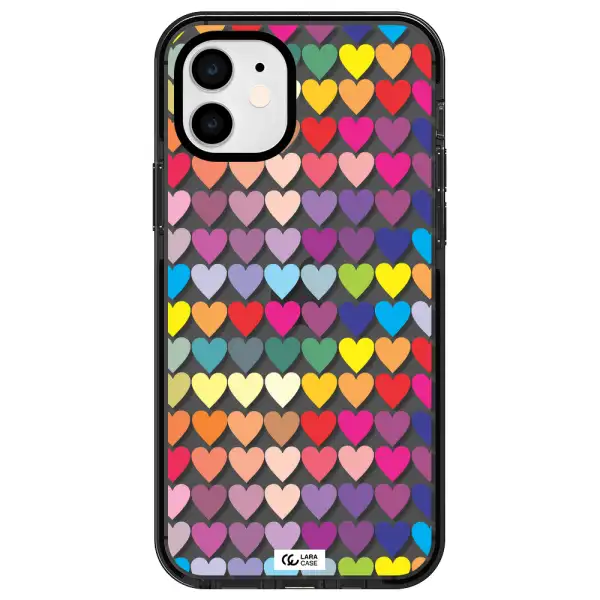 a colorful heart pattern Apple iPhone 12 impact Smoke Black Case