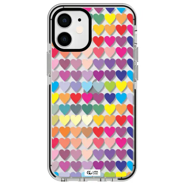 a colorful heart pattern Apple iPhone 12 mini impact black border Case