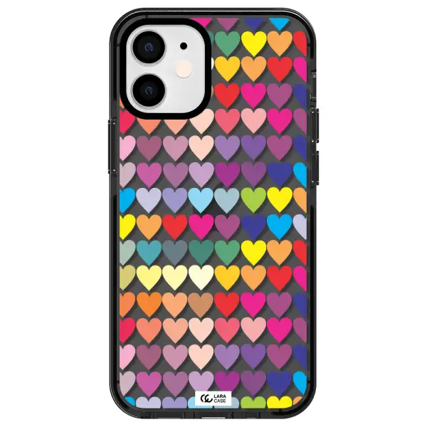 a colorful heart pattern Apple iPhone 12 mini impact Smoke Black Case