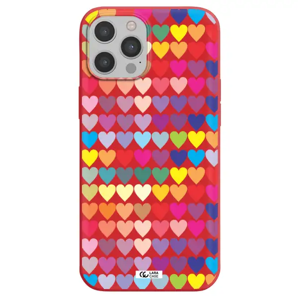 a colorful heart pattern Apple iPhone 12 pro max Silicone Imperial Red Case