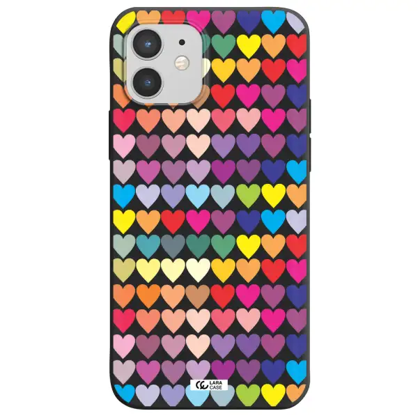 a colorful heart pattern Apple iPhone 12 Silicone black Case