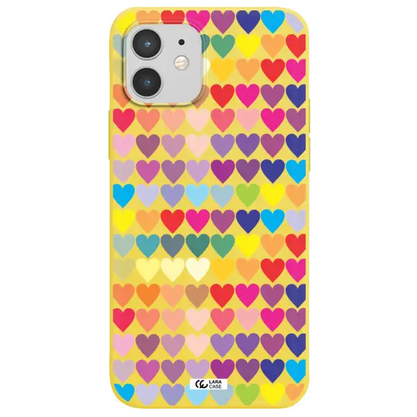 a colorful heart pattern Apple iPhone 12 Silicone canary yellow Case