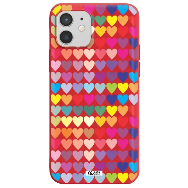 a colorful heart pattern Apple iPhone 12 Silicone Imperial Red Case