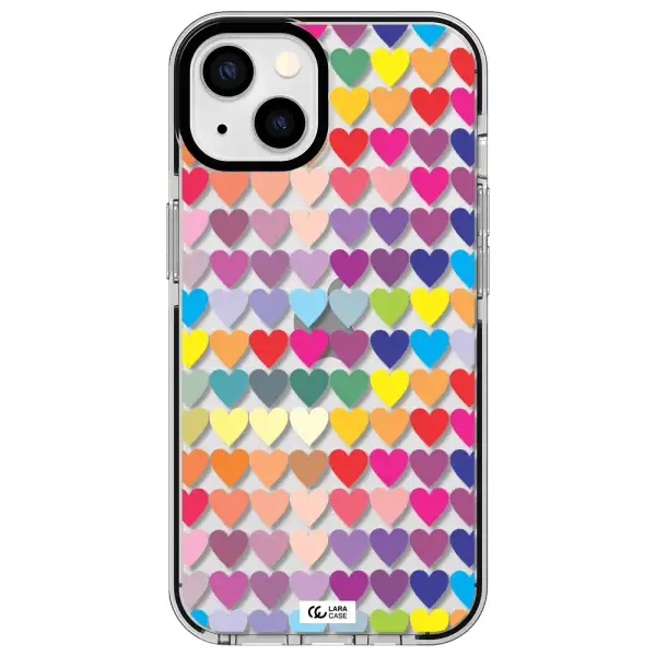 a colorful heart pattern Apple iPhone 13 impact black border Case