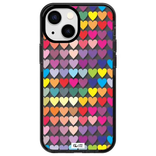 a colorful heart pattern Apple iPhone 13 mini impact Smoke Black Case