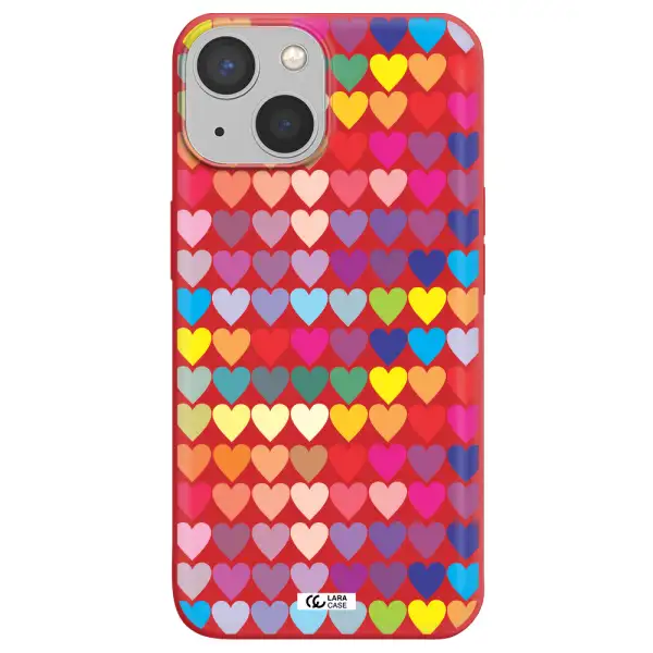 a colorful heart pattern Apple iPhone 13 mini Silicone Imperial Red Case