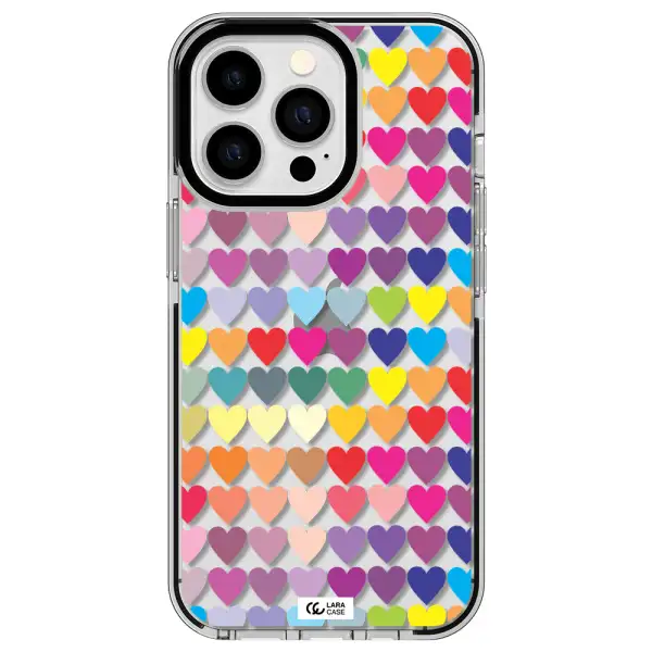 a colorful heart pattern Apple iPhone 13 Pro impact black border Case