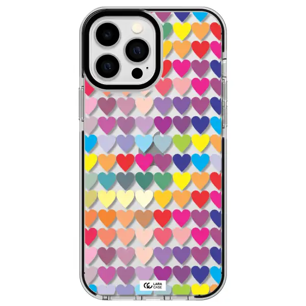a colorful heart pattern Apple iPhone 13 Pro Max impact black border Case
