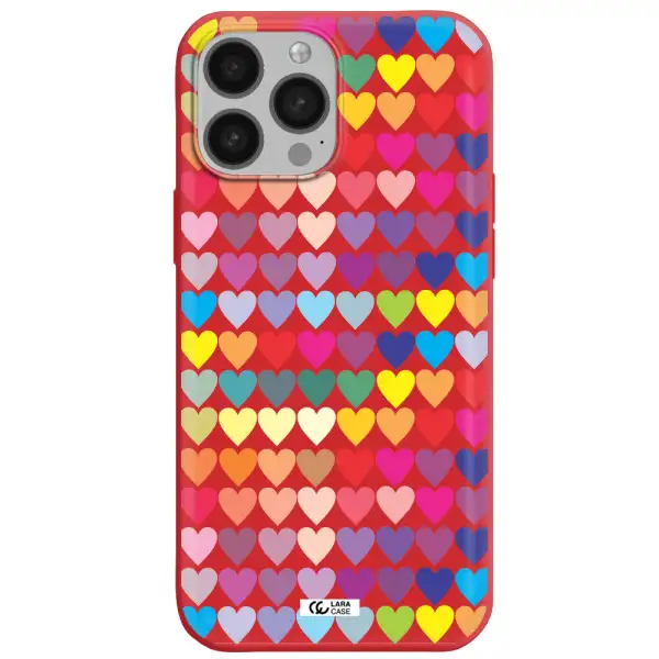 a colorful heart pattern Apple iPhone 13 Pro Max Silicone Imperial Red Case