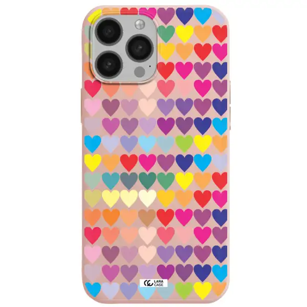 a colorful heart pattern Apple iPhone 13 Pro Max Silicone pastel pink Case