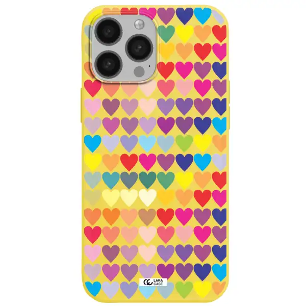a colorful heart pattern Apple iPhone 13 Pro Silicone canary yellow Case
