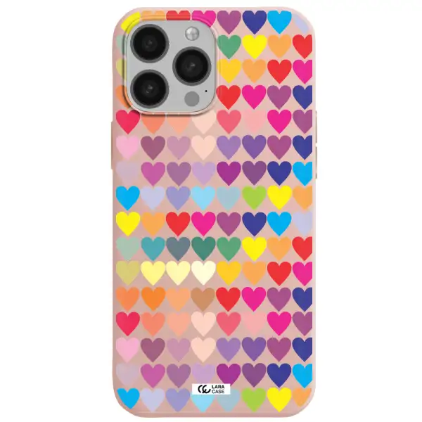 a colorful heart pattern Apple iPhone 13 Pro Silicone pastel pink Case