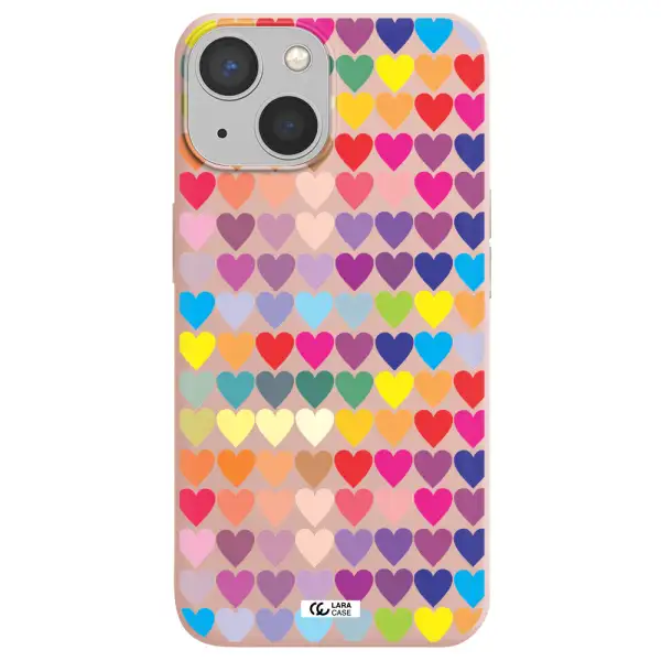 a colorful heart pattern Apple iPhone 13 Silicone pastel pink Case