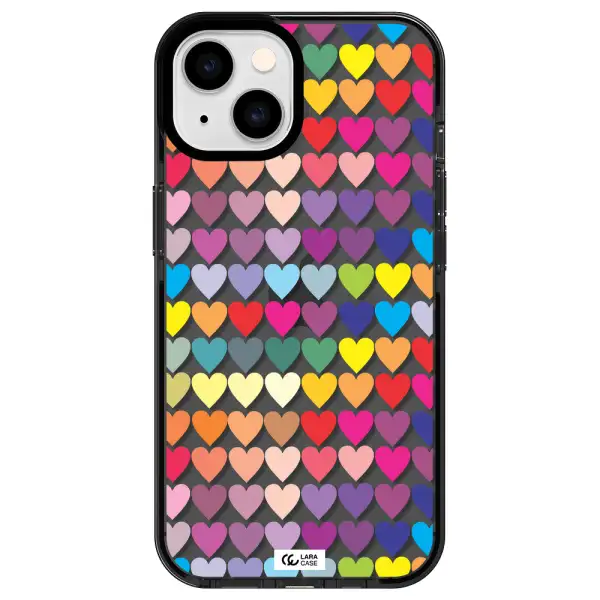 a colorful heart pattern Apple iPhone 14 impact Smoke Black Case