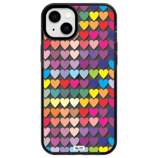 a colorful heart pattern Apple iPhone 14 plus impact Smoke Black Case