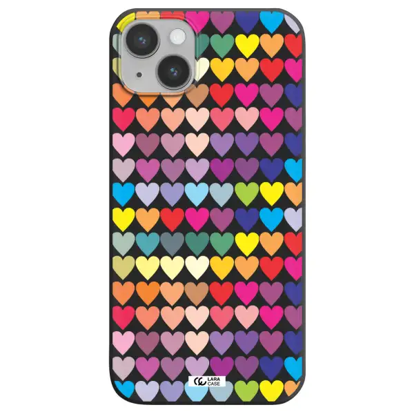 a colorful heart pattern Apple iPhone 14 plus Silicone black Case