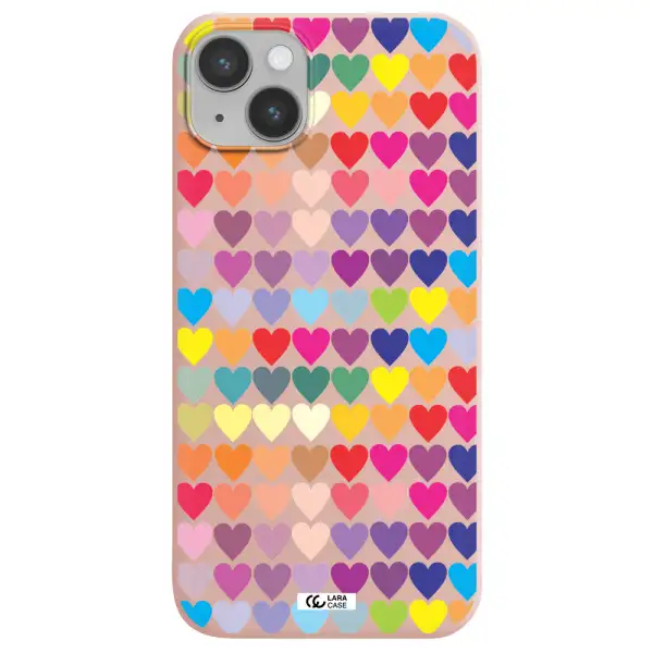 a colorful heart pattern Apple iPhone 14 plus Silicone pastel pink Case