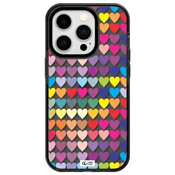 a colorful heart pattern Apple iPhone 14 pro impact Smoke Black Case