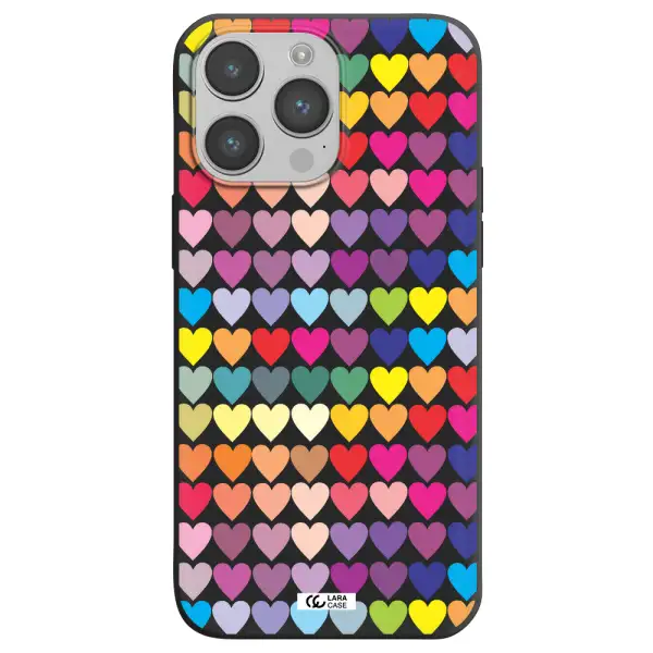 a colorful heart pattern Apple iPhone 14 pro max Silicone black Case