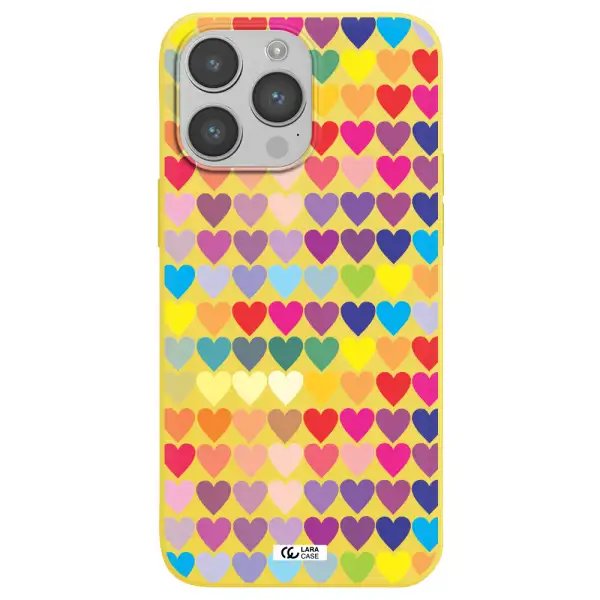 a colorful heart pattern Apple iPhone 14 pro Silicone canary yellow Case