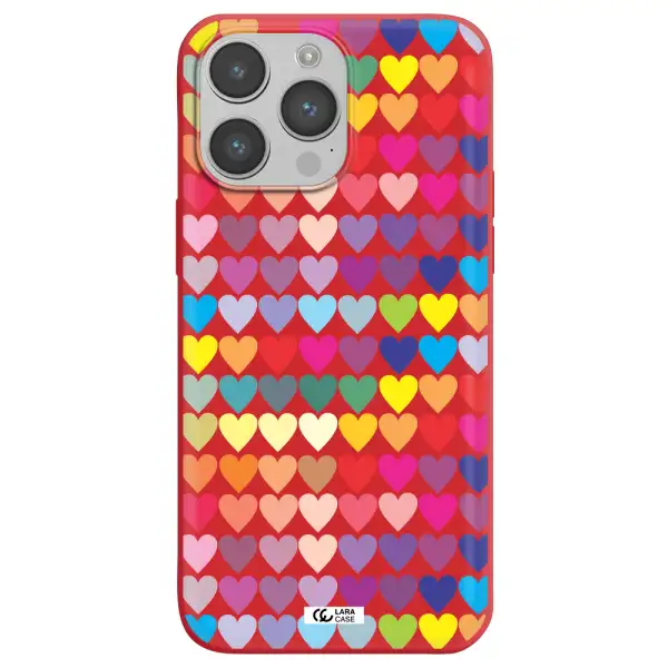 a colorful heart pattern Apple iPhone 14 pro Silicone Imperial Red Case