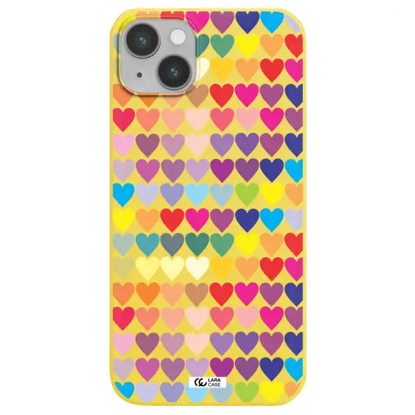 a colorful heart pattern Apple iPhone 14 Silicone canary yellow Case