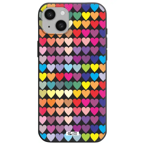 a colorful heart pattern Apple iphone 15 plus Silicone black Case