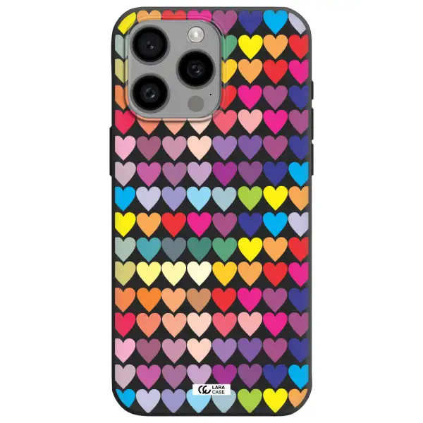 a colorful heart pattern Apple Iphone 15 Pro max Silicone black Case