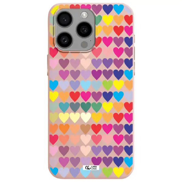 a colorful heart pattern Apple Iphone 15 Pro max Silicone pastel pink Case