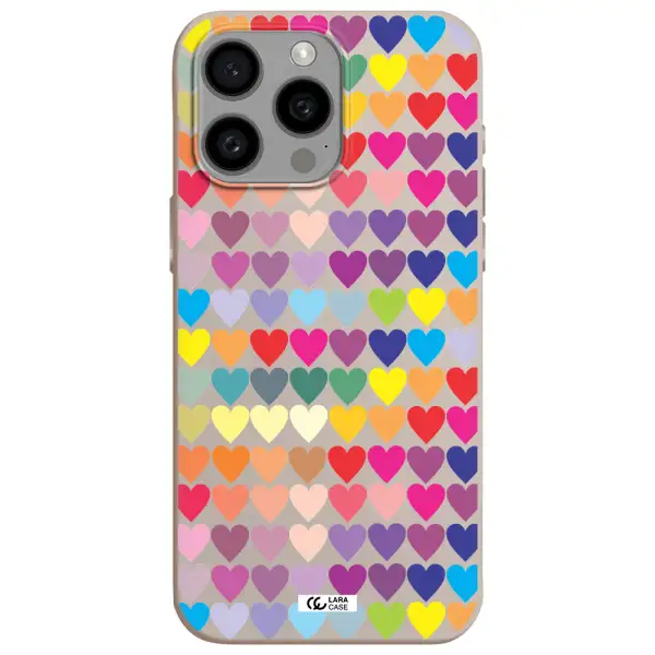 a colorful heart pattern Apple Iphone 15 Pro max Silicone Stone Case