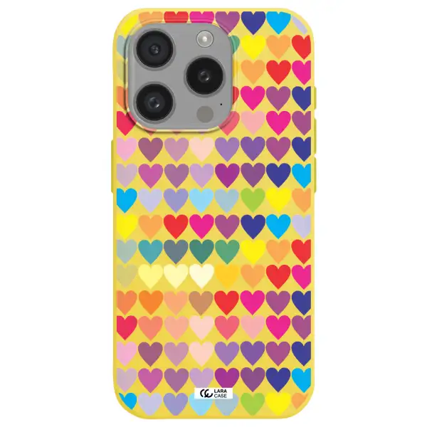 A Colorful Heart Pattern Apple Iphone 15 Pro Silicone Canary Yellow Case