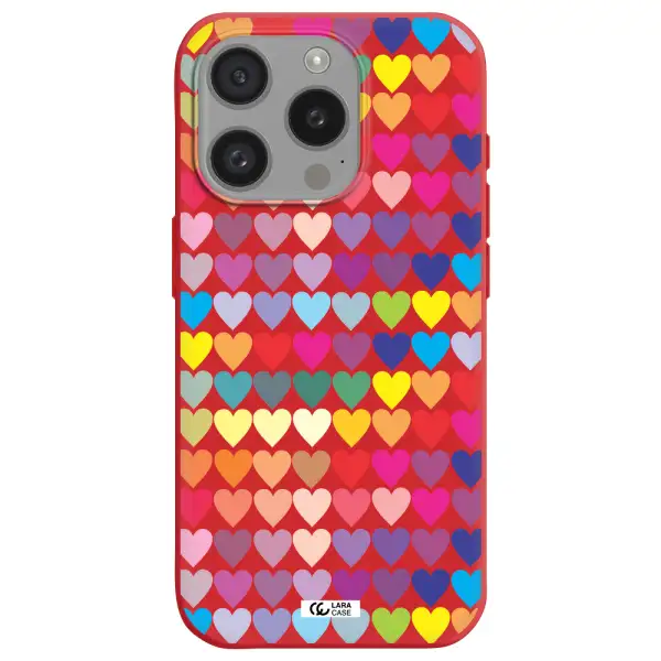 A Colorful Heart Pattern Apple Iphone 15 Pro Silicone Imperial Red Case