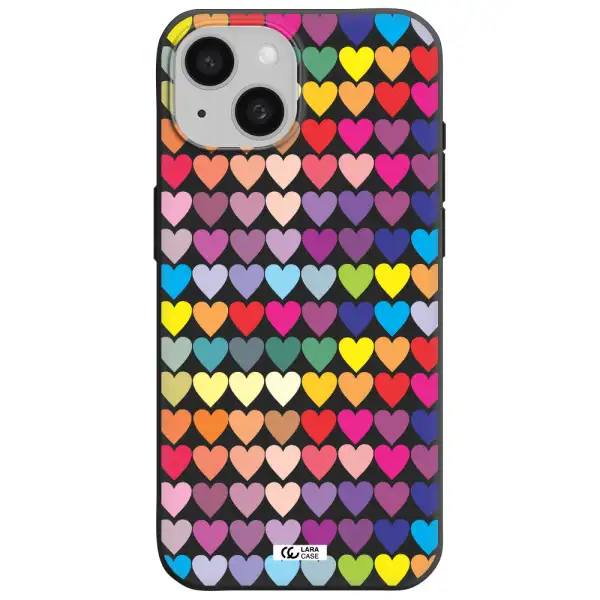 a colorful heart pattern Apple iPhone 15 Silicone black Case