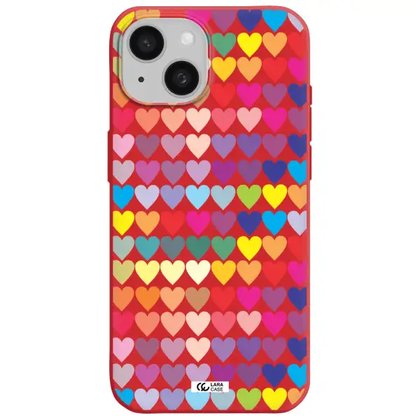 A Colorful Heart Pattern Apple Iphone 15 Silicone Imperial Red Case