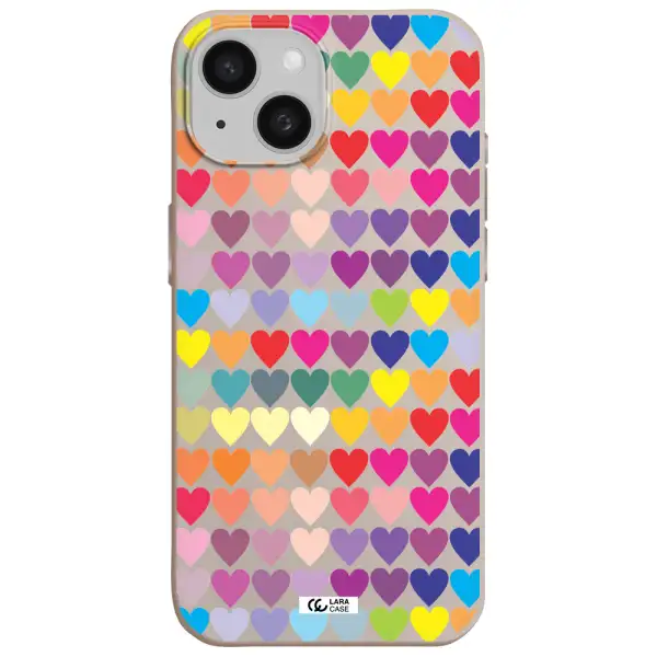 a colorful heart pattern Apple iPhone 15 Silicone Stone Case