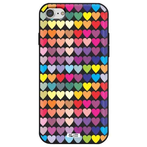 a colorful heart pattern Apple iPhone 7 Silicone black Case