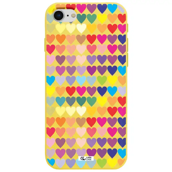 a colorful heart pattern Apple iPhone se 2020 Silicone canary yellow Case
