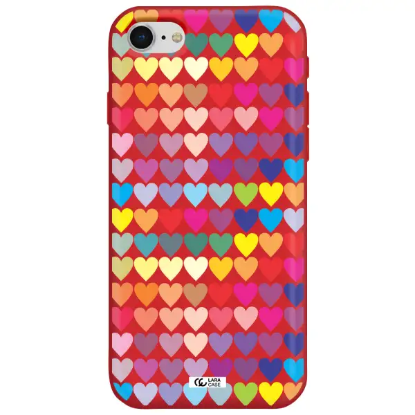 a colorful heart pattern Apple iPhone se 2020 Silicone Imperial Red Case